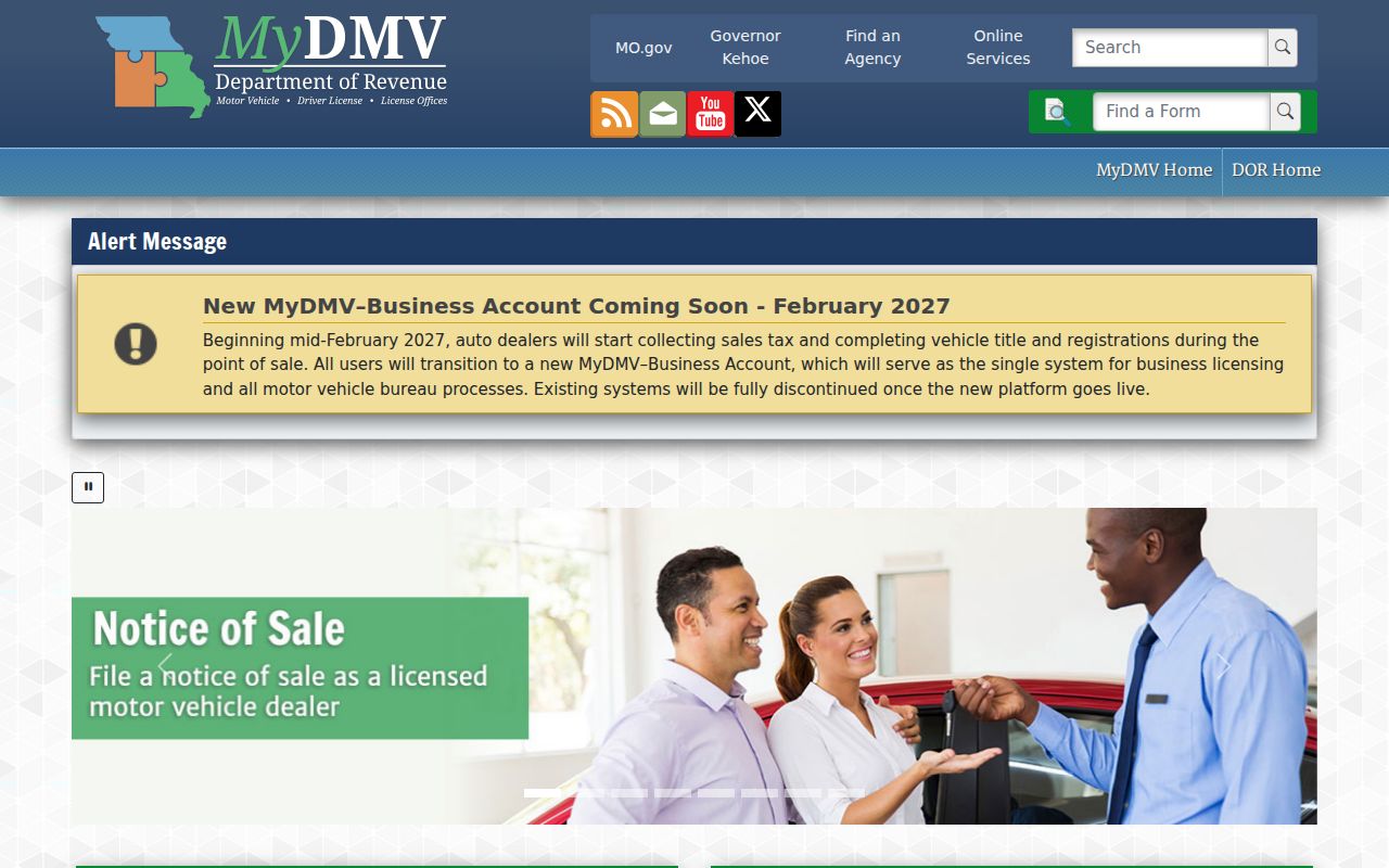 Missouri traffic warrant guide showing the separate authenticated MyDMV account entrance