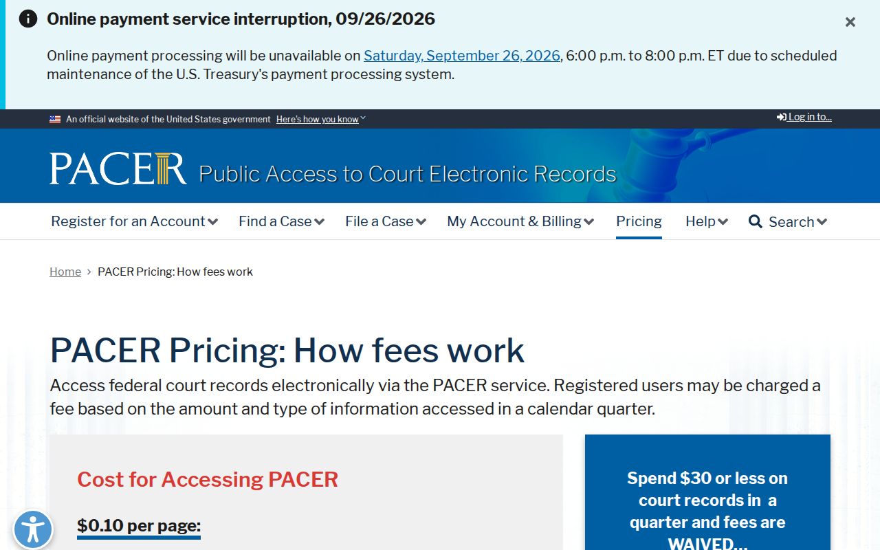 Missouri warrant records guide with official PACER public access fee information
